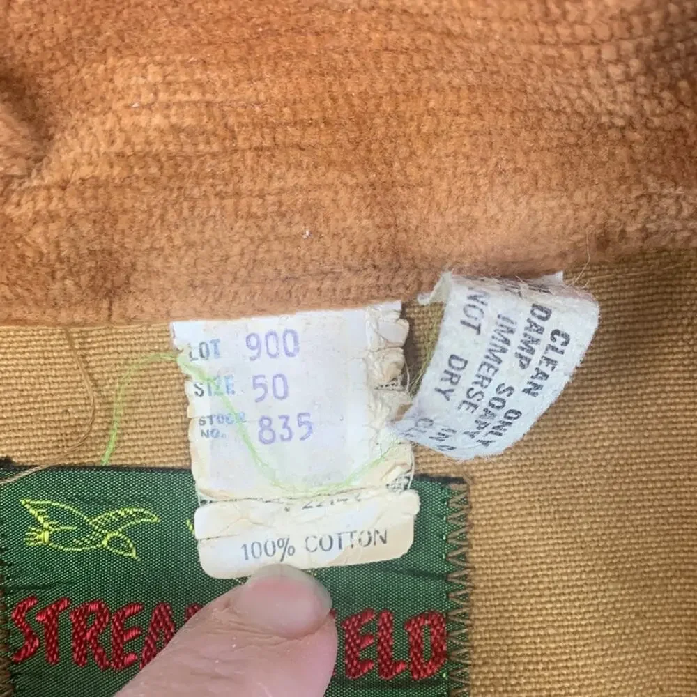 Field and Strem Vintage mens 2x hunting jacket duck saftbak 70s tan quilted